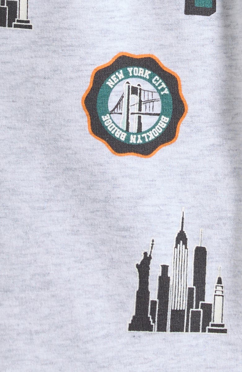 miles Kids' NYC Skyline Stretch Cotton Fleece Drawstring Shorts, Alternate, color, Light Heather Grey