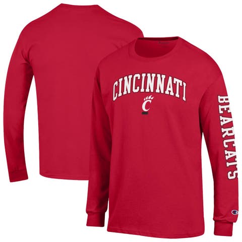 Men's Champion  Red Cincinnati Bearcats Arch Over Logo 2-Hit Long Sleeve T-Shirt