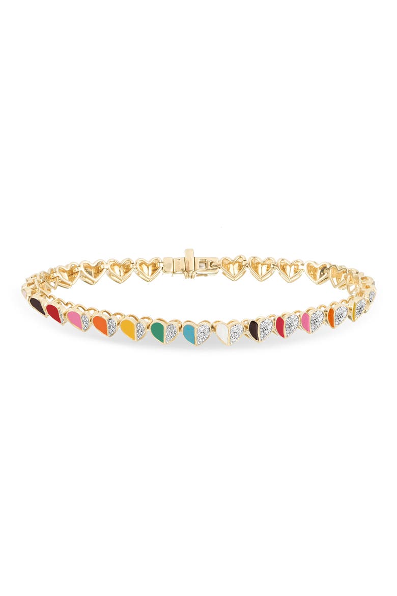Folded Heart Diamond Tennis Bracelet, Main, color, YELLOW GOLD