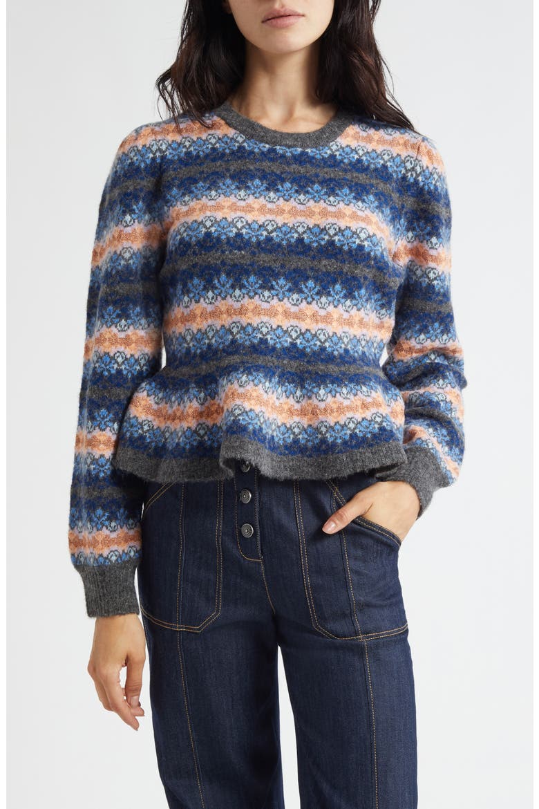 Evelyn Stripe Peplum Crewneck Sweater, Main, color, CHARCOAL MULTI