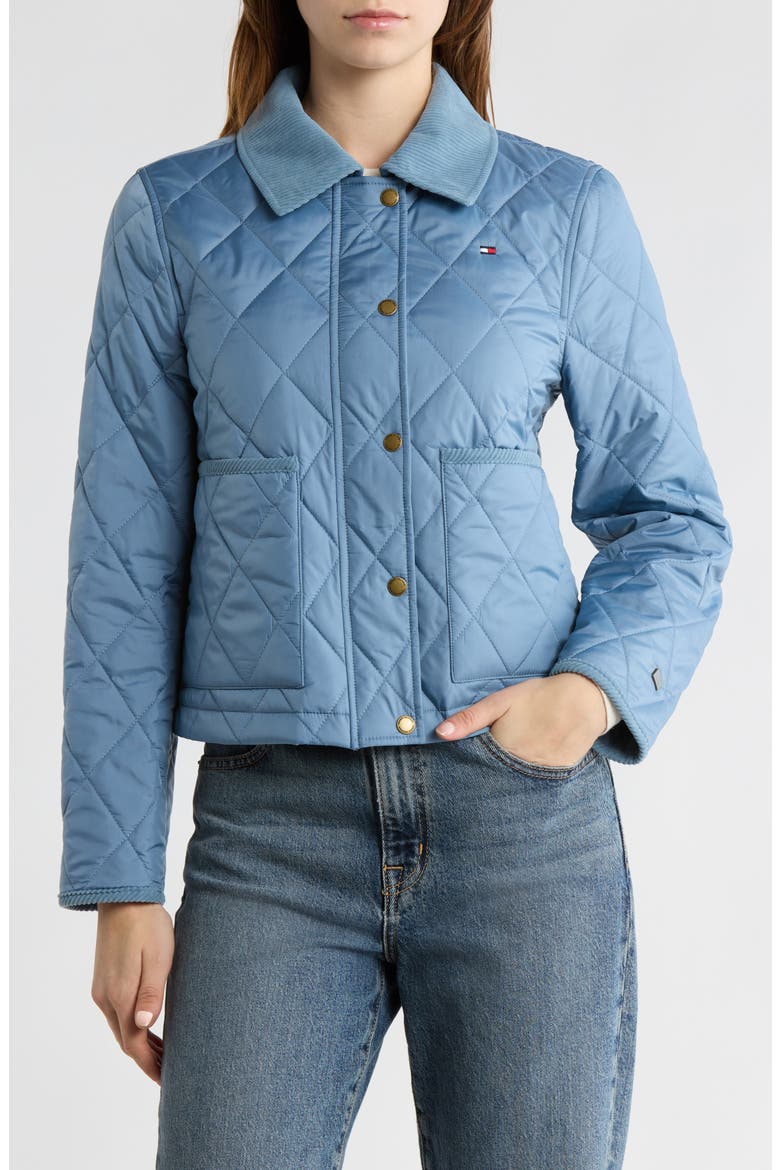 Snap Front Diamond Quilted Jacket, Main, color, BRISK BLUE