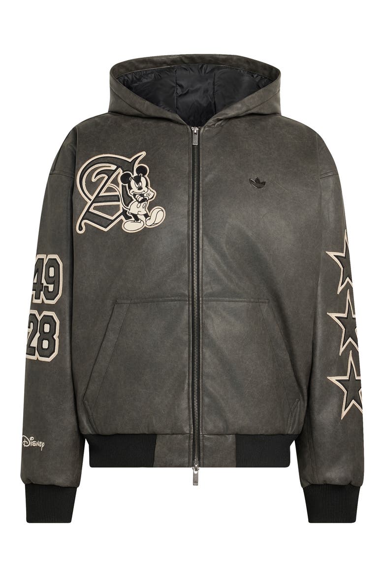 Disney Faux Leather Hooded Jacket, Alternate, color, BLACK
