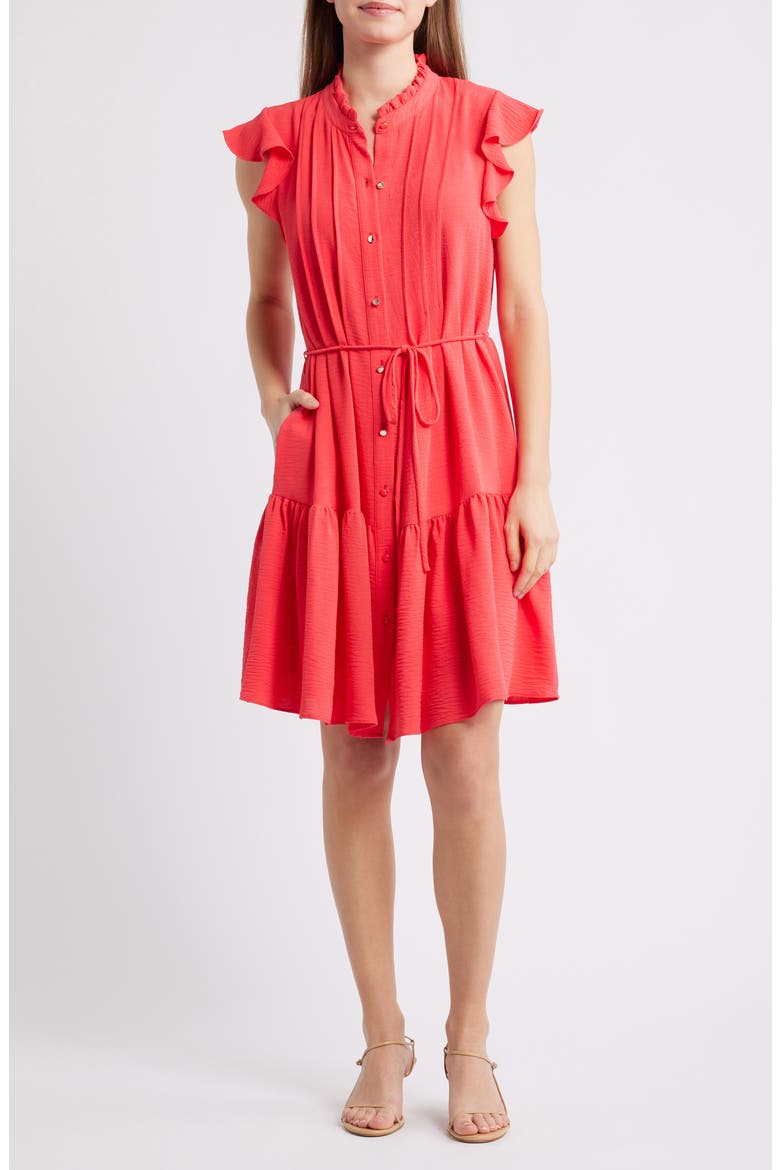 Flutter Sleeve Shirtdress, Main, color, CORAL