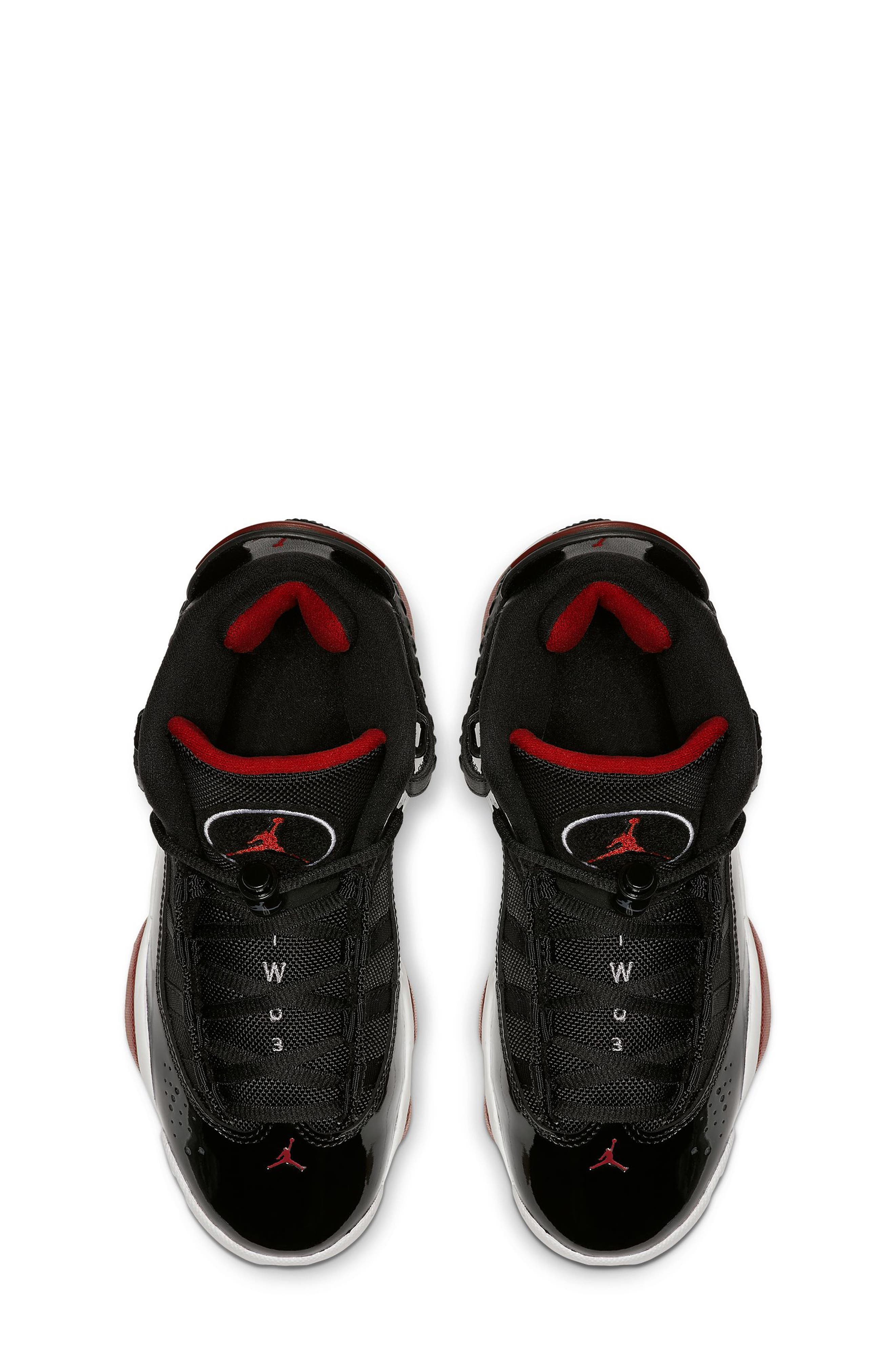 Kids' Jordan 6 Rings High Top Sneaker, Alternate, color, 062 BLACK/V RED