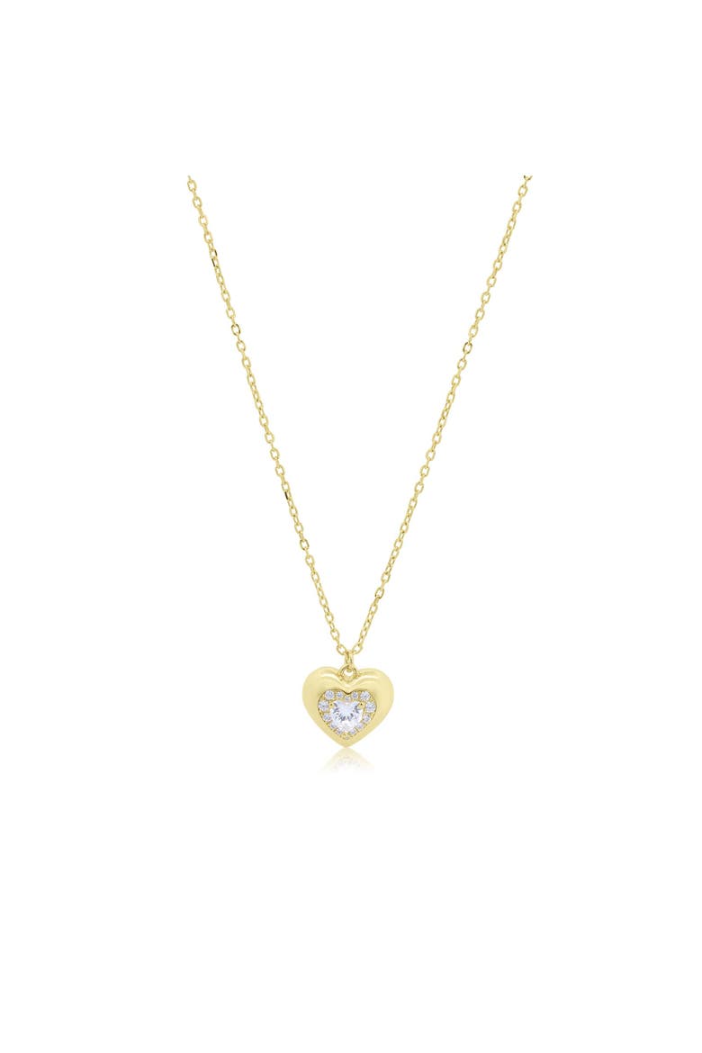 Puffy CZ Single Heart Halo Necklace, Main, color, Gold Plated Sterling Silver