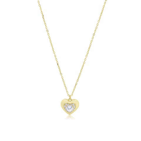 Puffy CZ Single Heart Halo Necklace