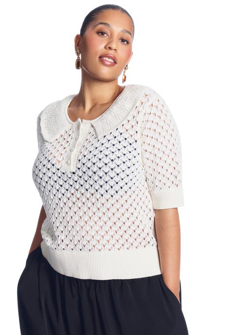 Lace Trim Pointelle Sweater Top