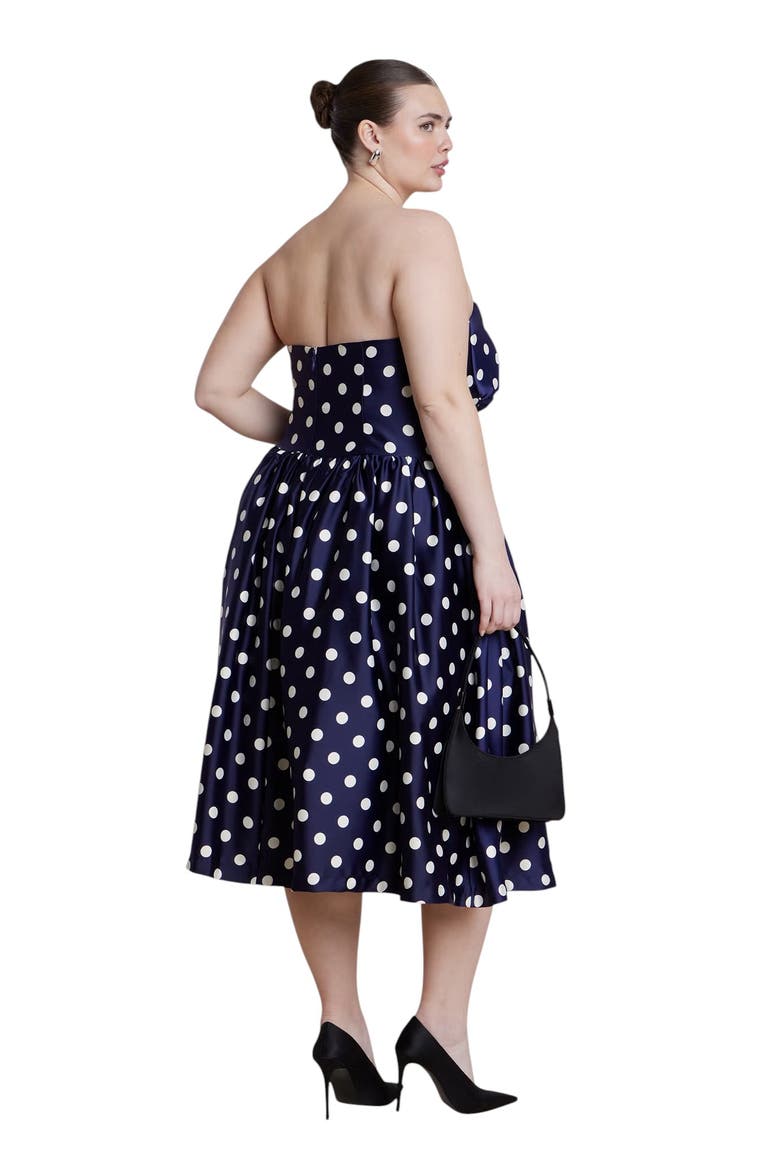 Strapless Polka Dot Flare Midi Dress, Alternate, color, EVENING DOT