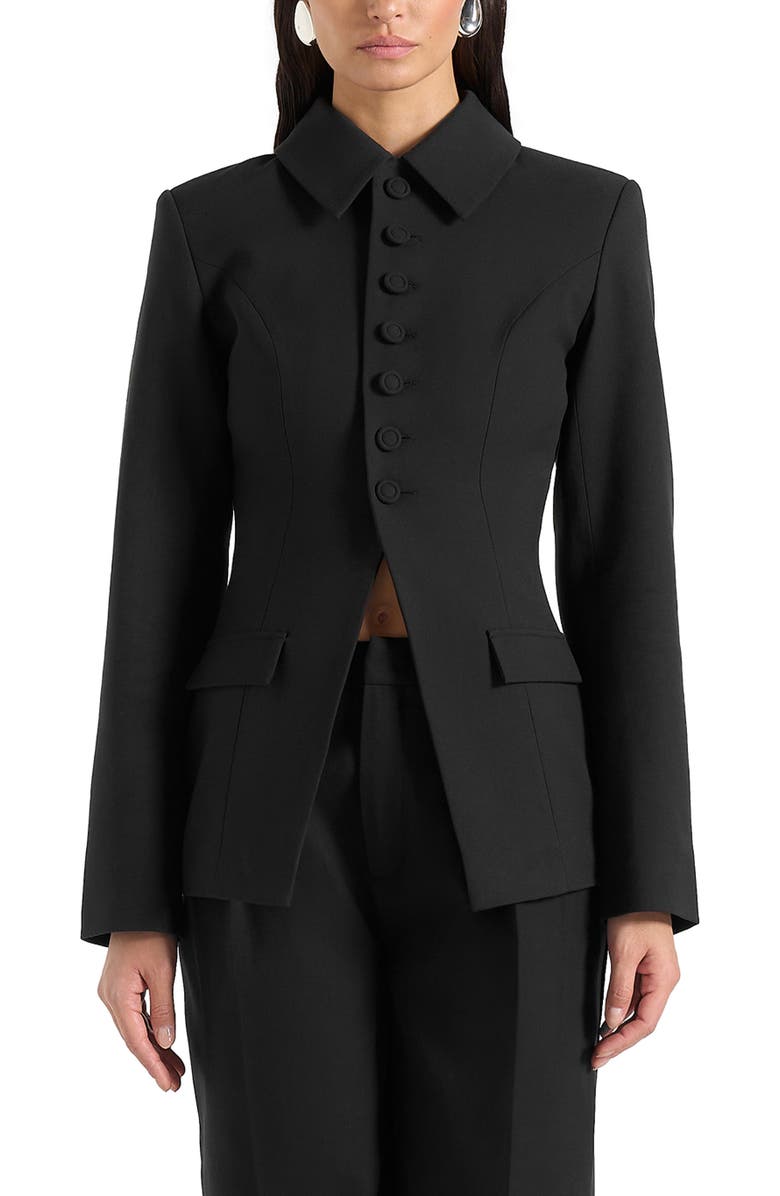 Manière De Voir Harper Tailored Cinch Blazer With Detachable Collar, Main, color, Black