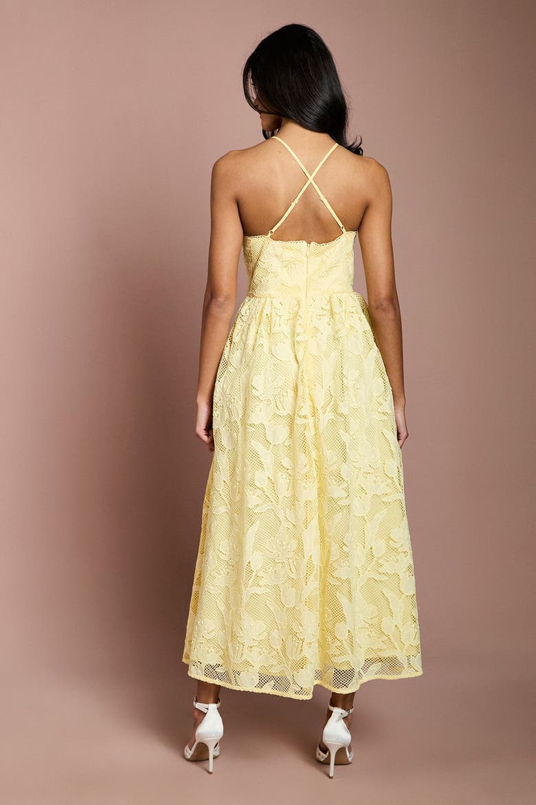 Petite Halterneck Lace Midi Dress, Alternate, color, Butter