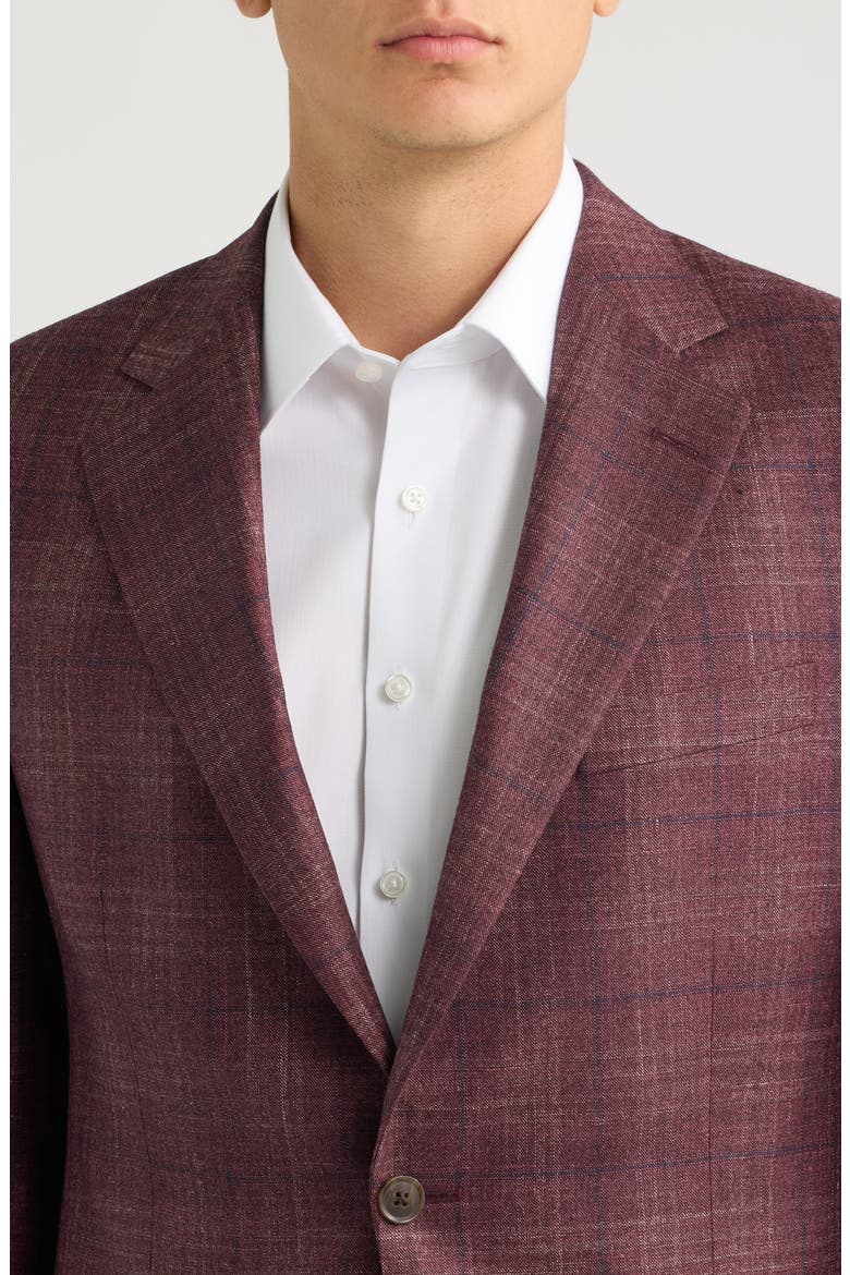 Flynn Classic Fit Red Glen Plaid Slub Wool & Silk Blend Sport Coat, Alternate, color, DARK RED