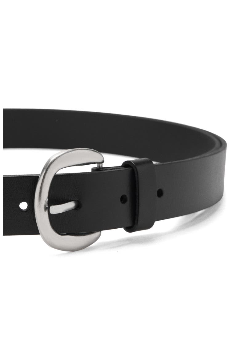 Round Buckle Leather Belt, Alternate, color, BLACK