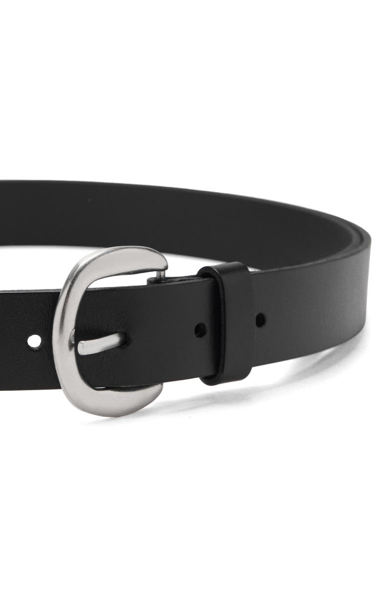 MANGO Round Buckle Leather Belt, Alternate, color, Black