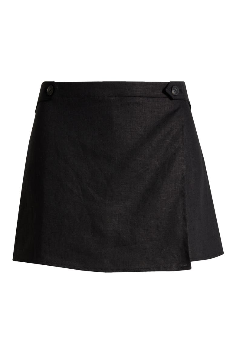 Clover Linen Wrap Miniskort, Alternate, color, BLACK