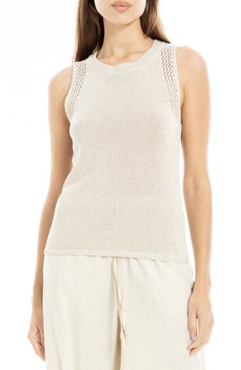 Max Studio Pointelle Stitch Crocheted Tank In Oyster