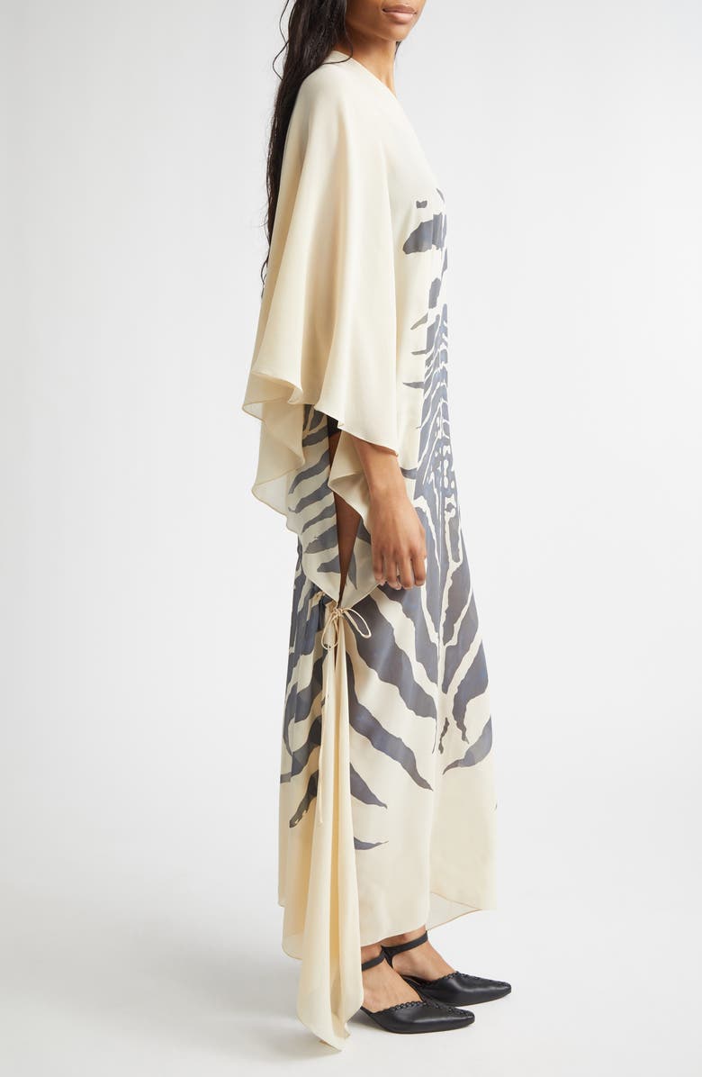 CONNER IVES Hand Painted Zebra Print Long Sleeve Silk Chiffon Caftan, Alternate, color, Pebble