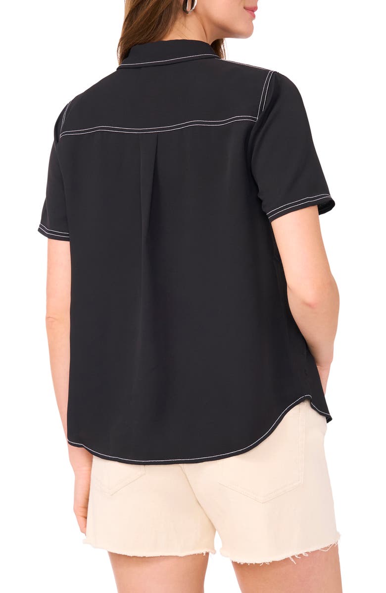 Vince Camuto Topstitched Short Sleeve Button-Up Shirt, Alternate, color, Rich Black