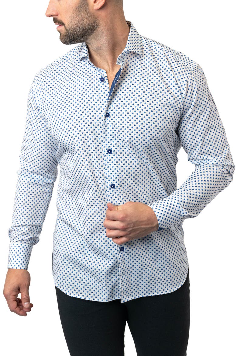 Einstein Dot Print Contemporary Fit Button-Up Shirt, Alternate, color, WHITE
