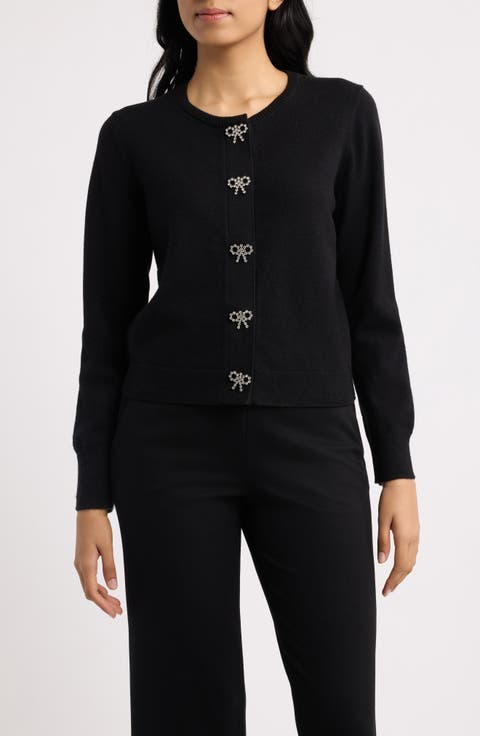 Embellished Bow Button Cardigan