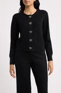 AK ANNE KLEIN Embellished Bow Button Cardigan