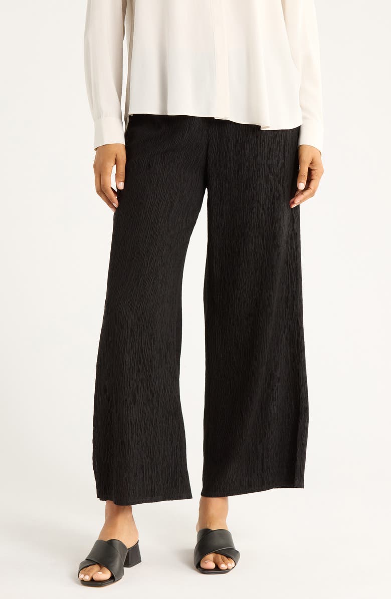 Eileen Fisher Crinkled Wide Leg Pants, Main, color, Black