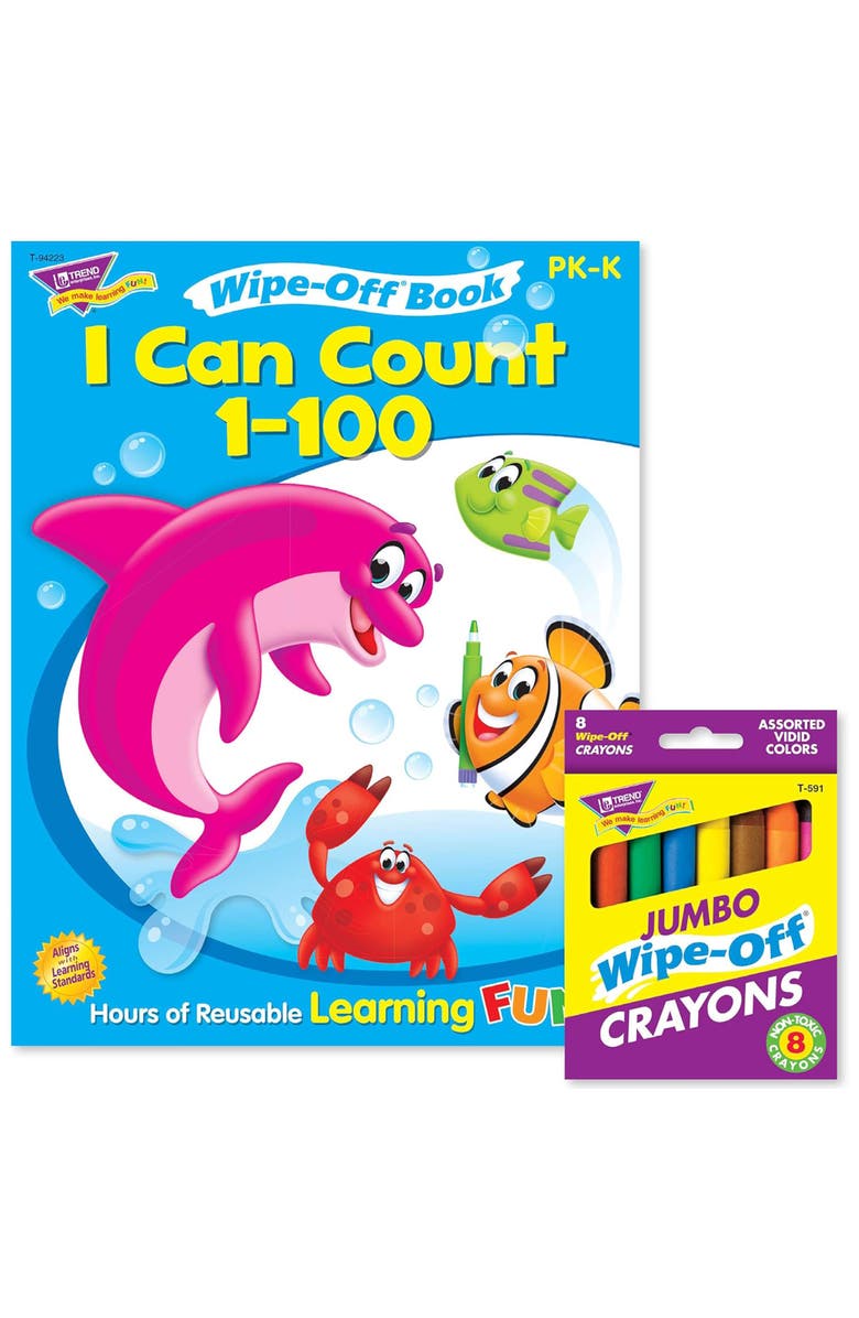 TREND Enterprises Counting to 100 Reusable Book & Crayons, Main, color, Multicolored