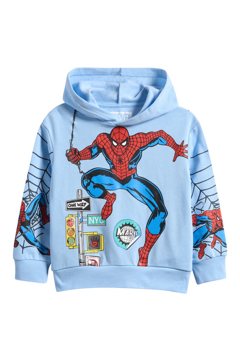 Kids' Spider-Man Spidey Webs in NYC Fleece Graphic Hoodie, Main, color, BLUE