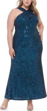 Eliza J Halter Neck Empire Waist Sequin Gown