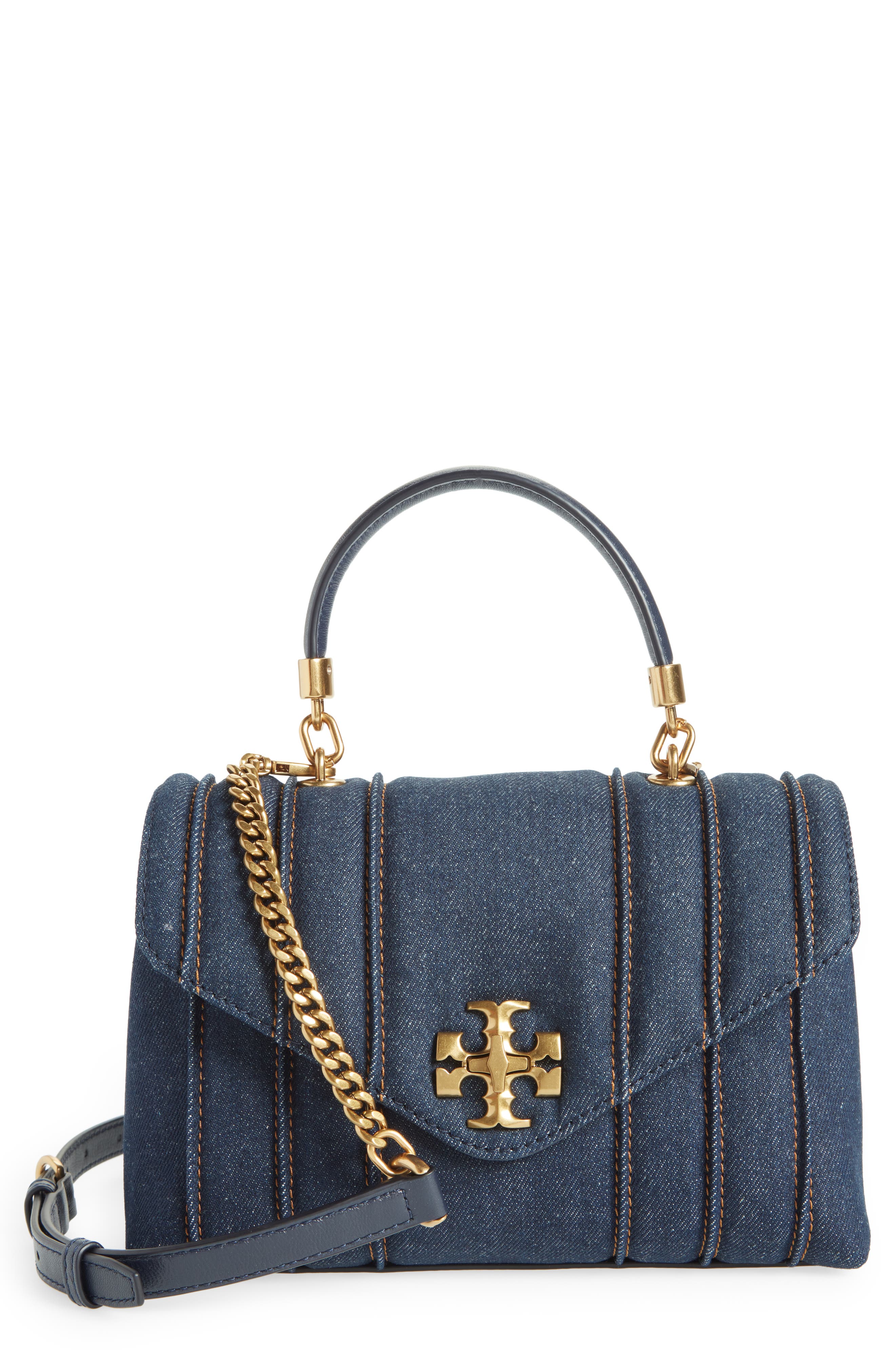Tory Burch Kira Small Quilted Denim Satchel, Main, color, 