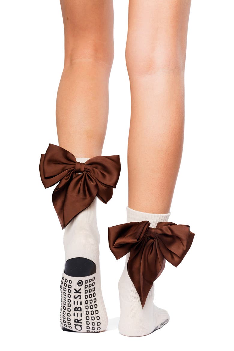 Anna Bow Grip Socks, Main, color, CREAM-BROWN