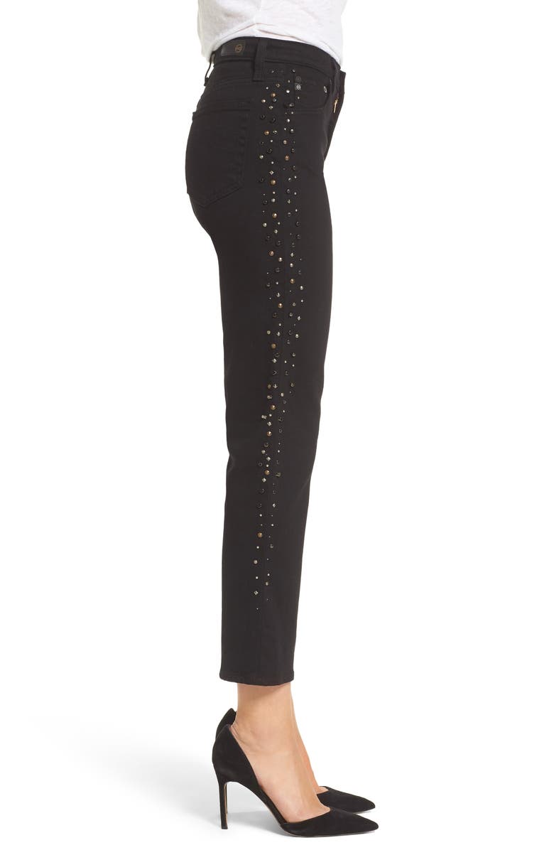 AG Isabelle High Waist Ankle Slim Straight Leg Jeans, Alternate, color, Super Black-Met