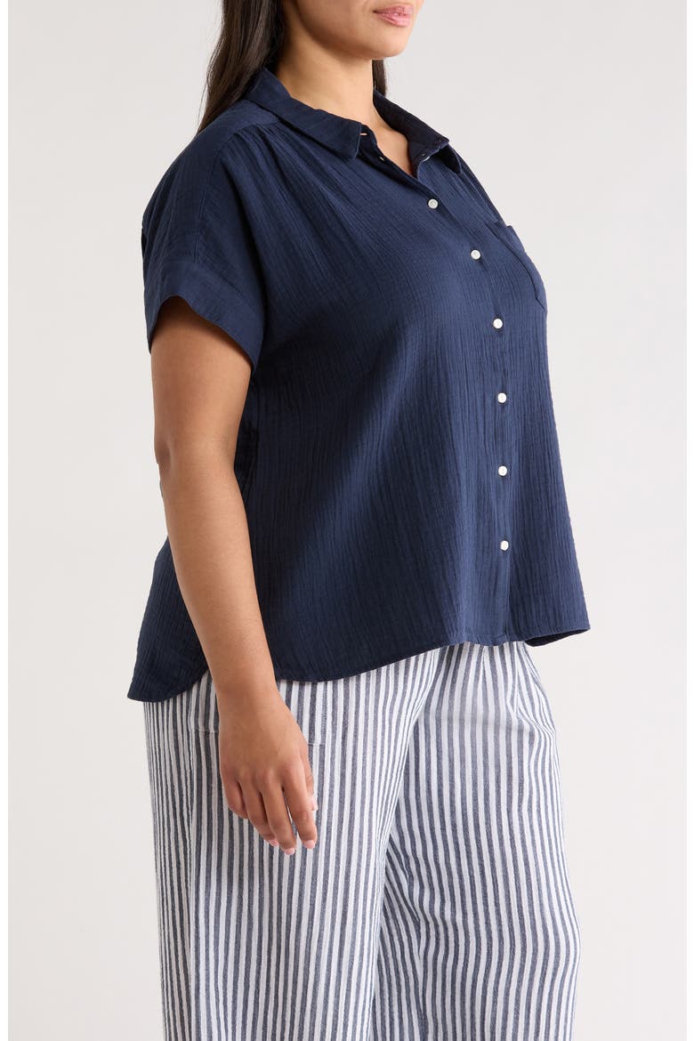 Cotton Gauze Button-Up Shirt, Alternate, color, NAVY STILL
