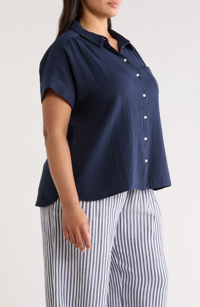 Caslon<sup>®</sup> Cotton Gauze Button-Up Shirt, Alternate, color, Navy Still