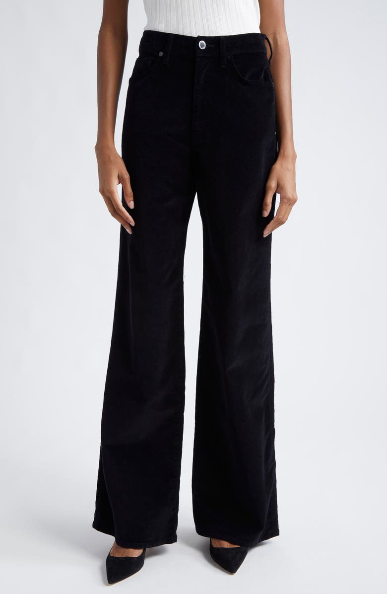 Veronica Beard Taylor Velvet High Waist Wide Leg Jeans, Main, color, Black