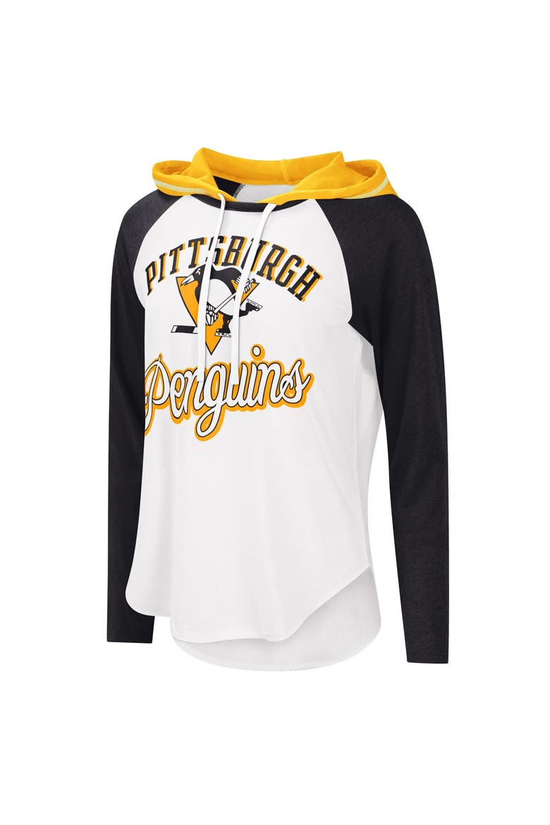 Women's G-III Sports by Carl Banks White/Heather Black Pittsburgh Penguins MVP Raglan Lightweight Hooded T-Shirt, Alternate, color, White