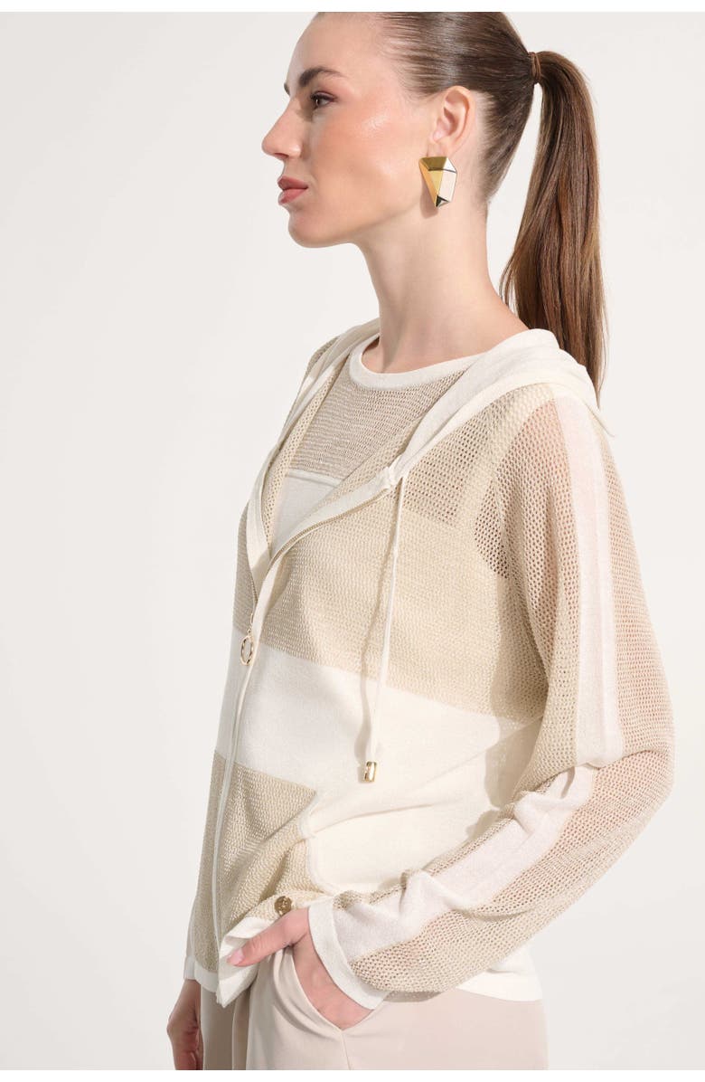 JOSEPH RIBKOFF Soft Knit Straight Hooded Zip Jacket, Alternate, color, Vanilla/Gold