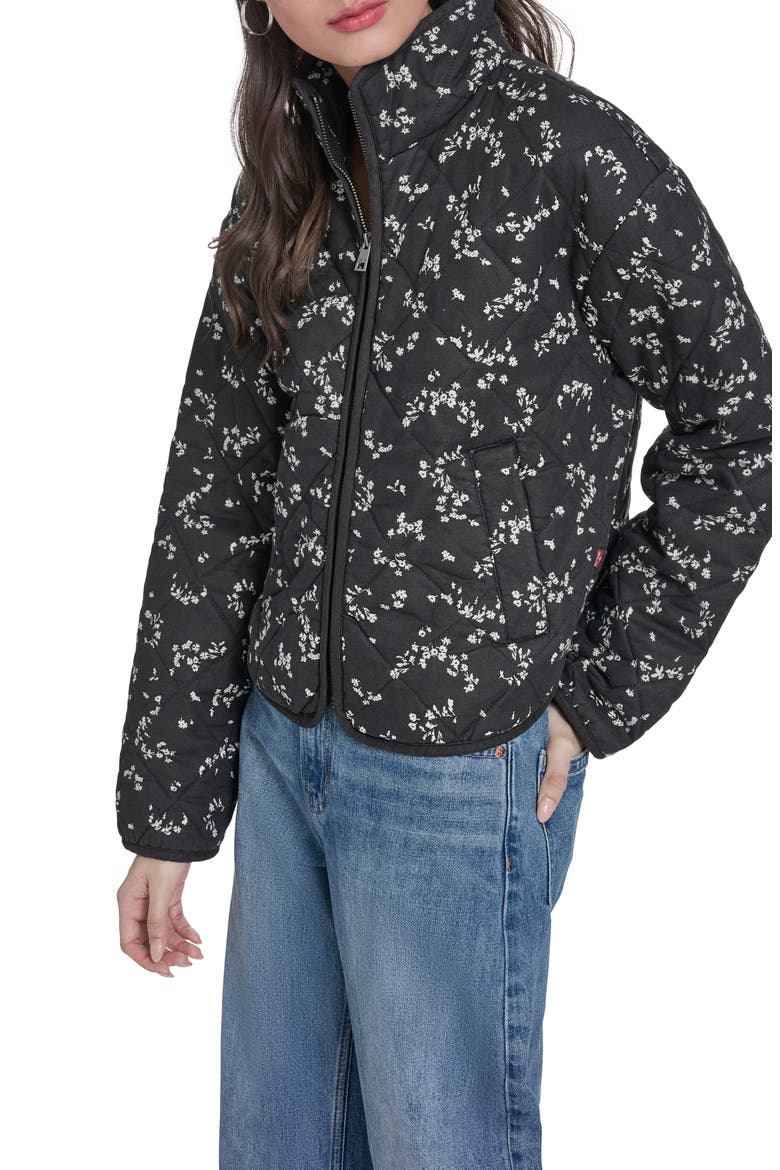 Quilted Cotton Jacket, Alternate, color, BLACK W. WHITE FLORAL
