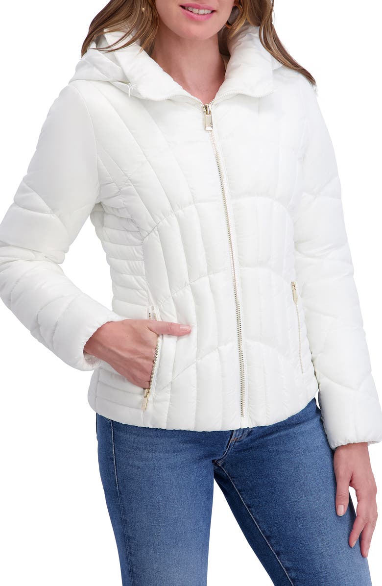 Kensie Hooded Puffer Jacket, Main, color, Ivory