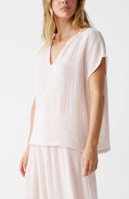 Michael Stars Naomi Split Neck Gauze Top In Lychee