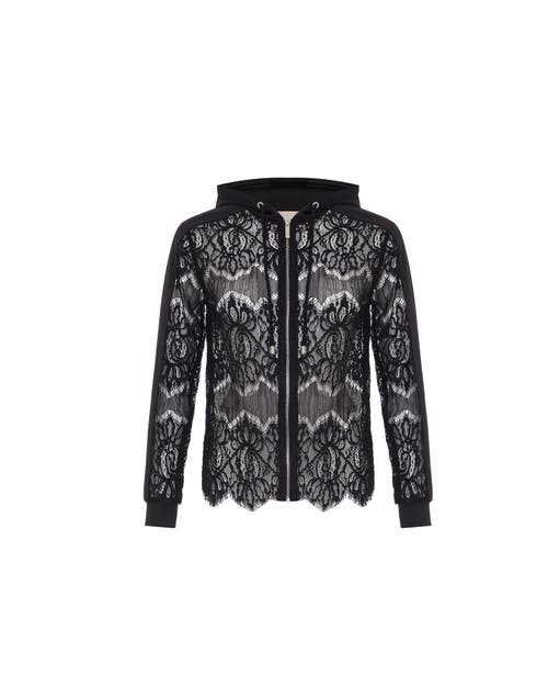 Theo The Label Women's Black Calliope Lace Shrug Hoodie In Black