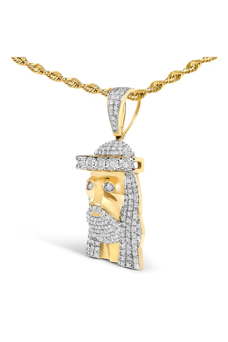 Men's 10K Yellow Gold 1 1/3 Cttw Diamond Studded Jesus Pendant Necklace, Alternate, color, Yellow Gold