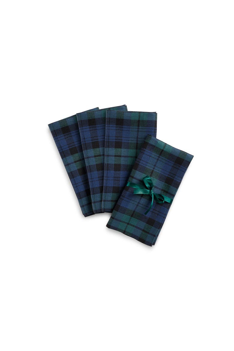 Linen Dinner Napkins Set of 4, 20 x 20" - Blackwatch Plaid, Main, color, Blue and Green
