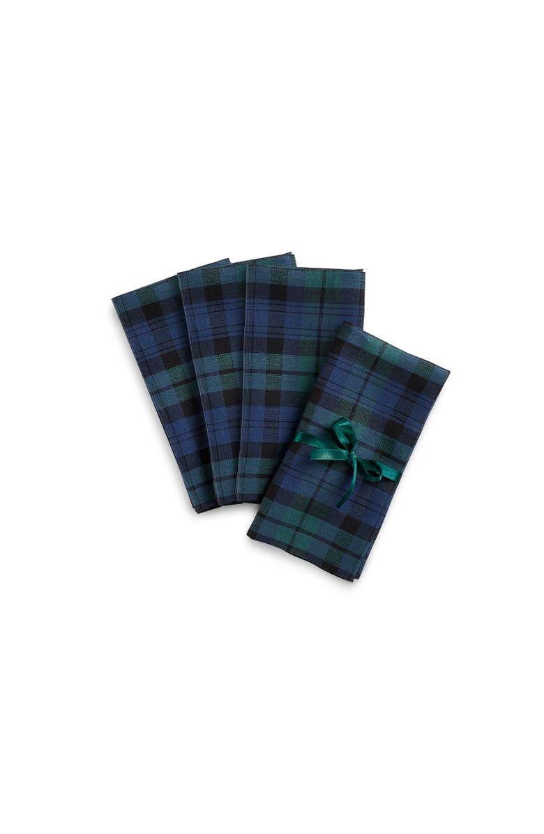 Solino Home Linen Dinner Napkins Set of 4, 20 x 20 Inch for Dining Table, Holiday and Everyday Table Decor - Blackwatch Plaid, Main, color, Blue And Green