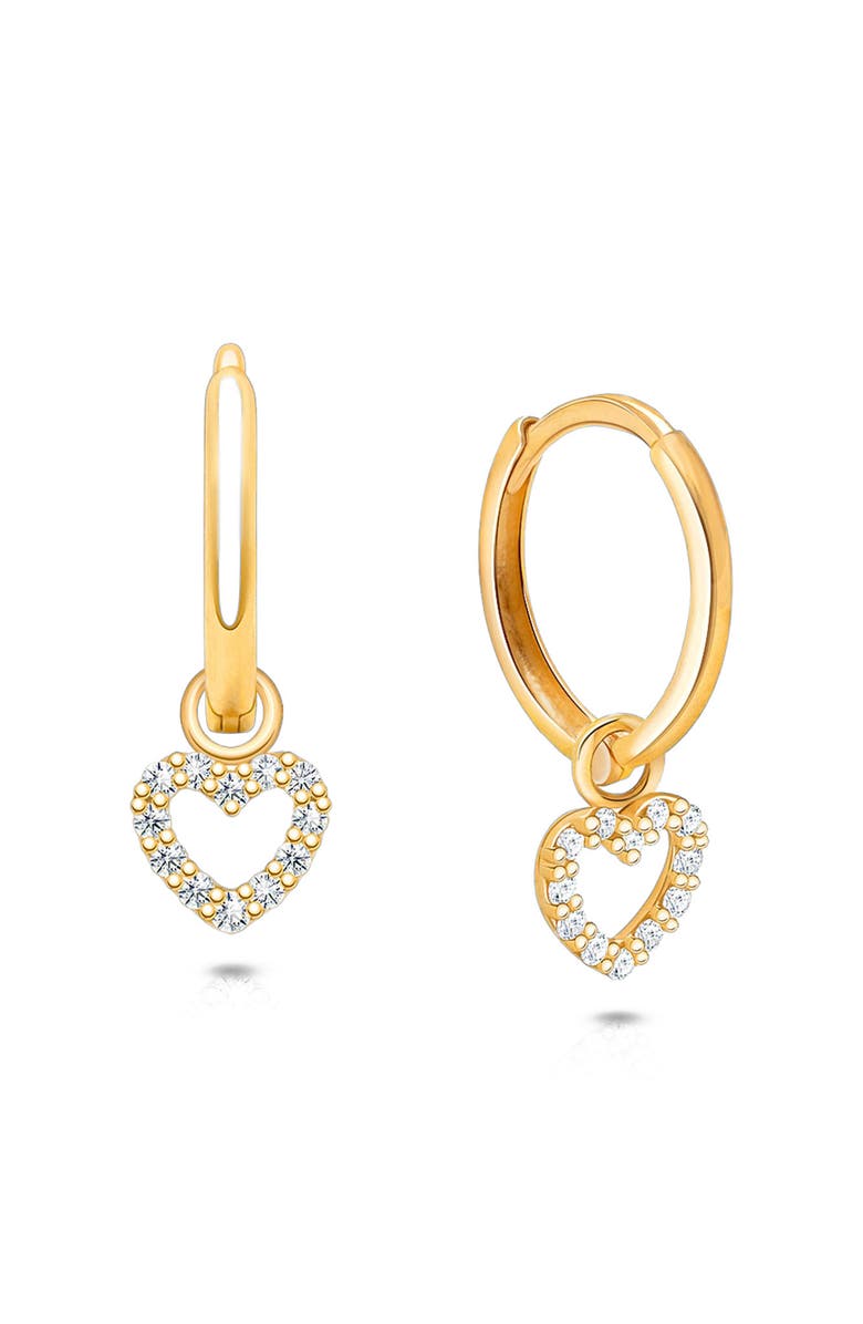 Tiny Blessings 14K Gold Pavé Heart Drop Classic 11mm Huggie Hoop Earrings, Main, color, 14K Yellow Gold