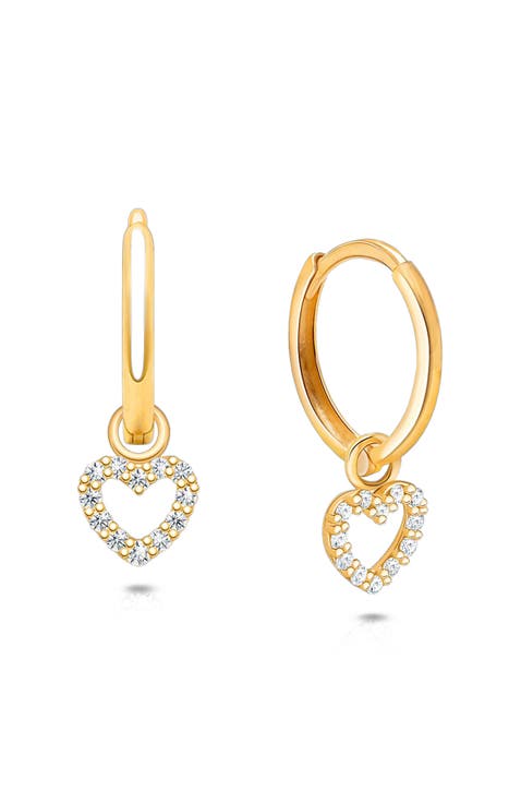 14K Gold Pavé Heart Drop Classic 11mm Huggie Hoop Earrings