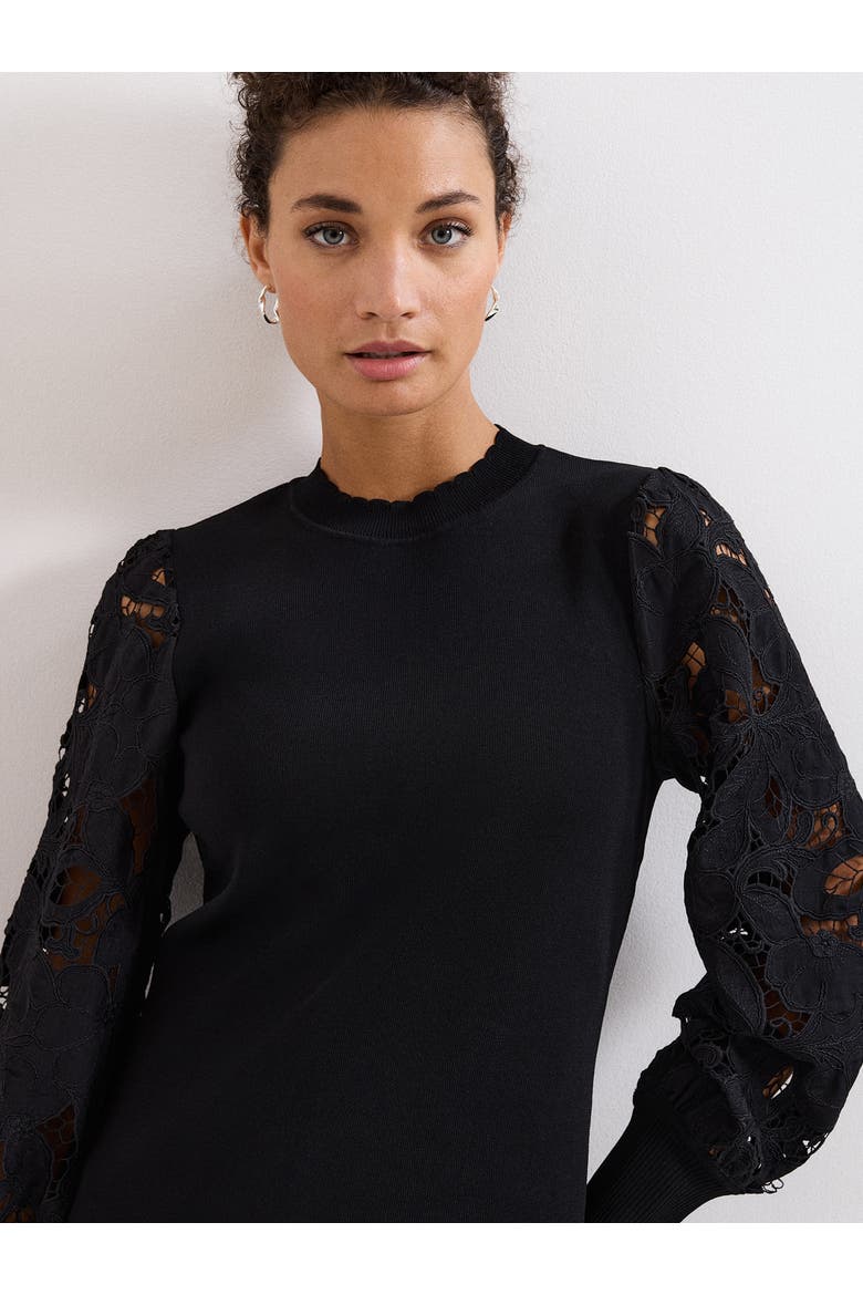 Harriet Lace Sleeve Round Neck Jumper, Alternate, color, Black