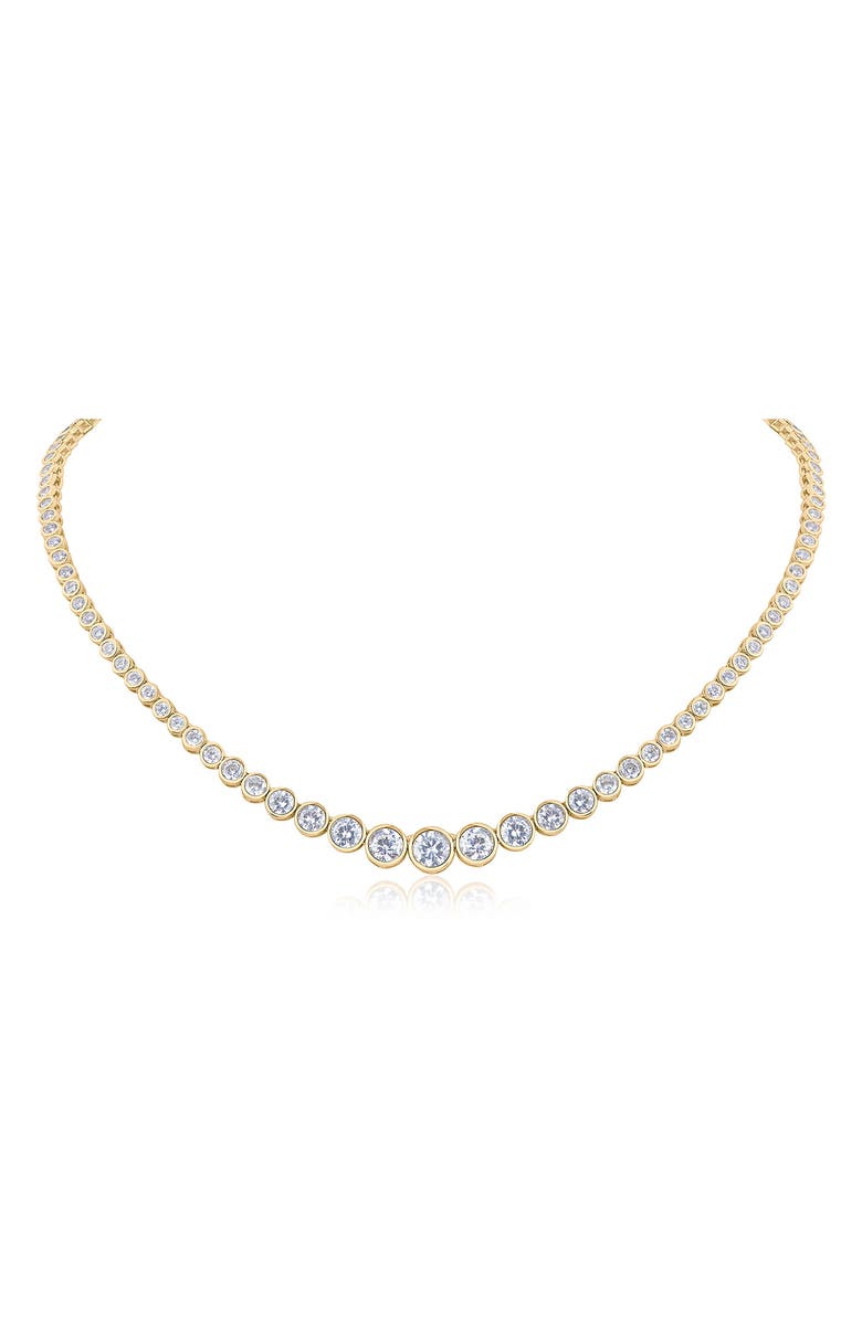 CZ by Kenneth Jay Lane Graduated Bezel Cubic Zirconia Tennis Necklace, Main, color, Gold Plated