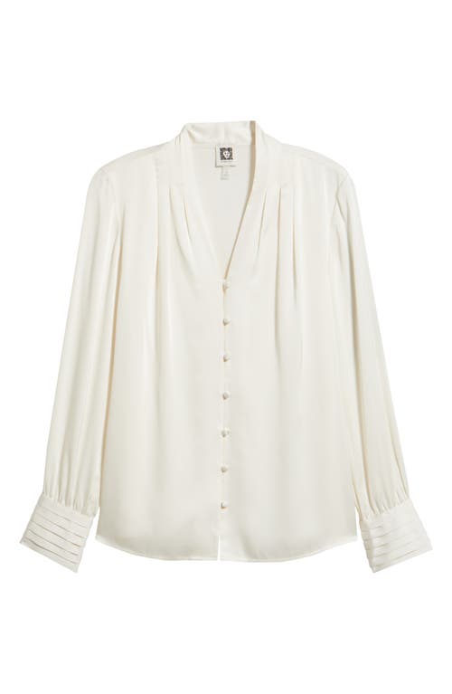 Anne Klein Pleat Front V-neck Button-up Shirt In White