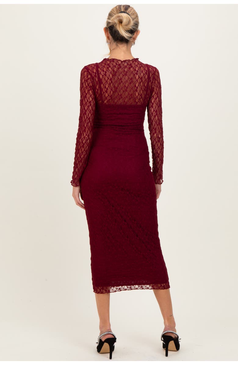 PinkBlush Lace Overlay Fitted Midi Dress, Alternate, color, Burgundy