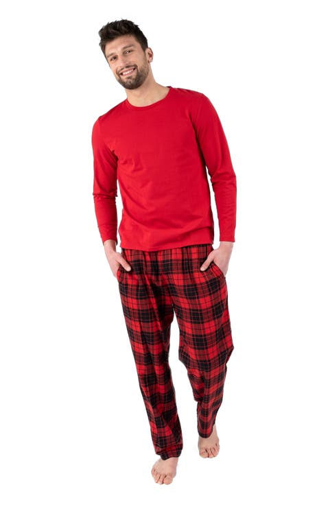 Men's Cotton Top & Flannel Pants Printed Holiday Pajama Set